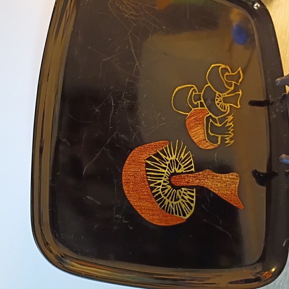 Vintage Couroc Monterey Mushroom Inlay Satin Black Phenolic Tray - Picture 5 of 9